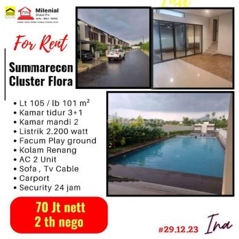 Rumah siap huni lingkungan asri di Cluster flora type freya premium Summarecon