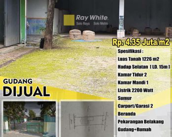 Dijual Gudang Sragen Wetan, siap pakai, Tengah Kota Sragen