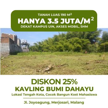 Jual BU Awal Tahun Tanah Merjosari Siap Bangun