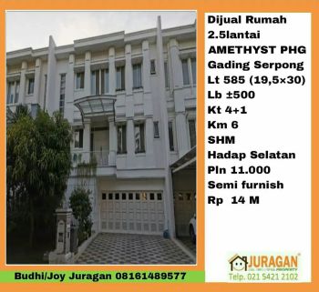 Dijual Rumah 2.5lantai AMETHYST PHG Gading Serpong