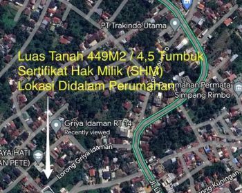 Tanah Kota Jambi 449m2 / 4,5 Tumbuk SHM Simpang Rimbo Mayang