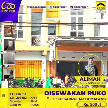 Disewakan ruko di Jl. Soekarno Hatta Malang