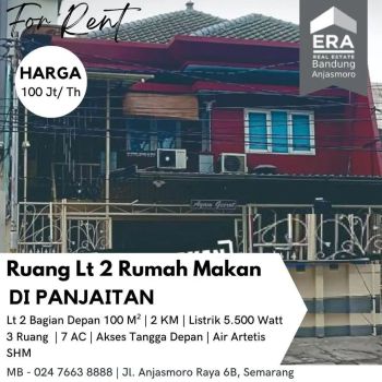 Disewakan Ruang lt2 Rumah Makan di jl. DI Panjaitan
