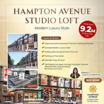 DIJUAL STUDIO LOFT HAMPTON AVENUE LOKASI PINGGIR JALAN BOULEVARD
