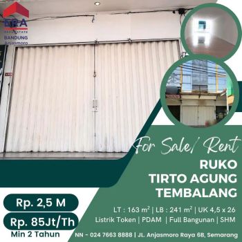 Disewakan Ruko 2 lt di jl. Tirto Agung Tembalang