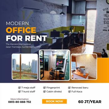 Sewa Kantor Furnished di Kemayoran lengkap dengan meja kursi AC
