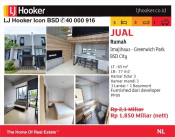 dijual rumah imajihaus greenwich park bsd