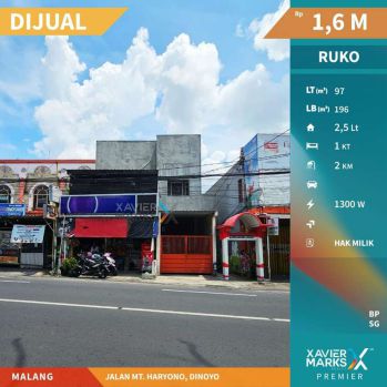 Butuh Cepat Laku Ruko Strategis 2.5 Lantai di Poros MT Haryono Malang