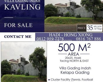 DIJUAL Kavling Villa Gading Indah-Kelapa Gading. 10 Menit ke MOI