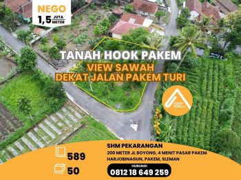 Tanah Pekarangan Pakem Dekat Jalan Boyong Hook View Sawah Asri Sejuk