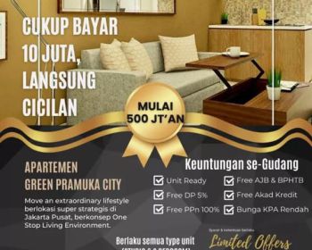 Apartemen Green Pramuka City- Jakarta Pusat, Harga Mulai 500 Juta 2 BR