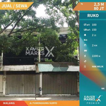 Dijual/Disewakan Ruko Strategis Nol Jalan Raya Tumenggung Suryo Malang