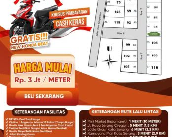 Tanah Kavling Pinggir Jalan Utama Kelapa Dua dekat Perumahan Seion