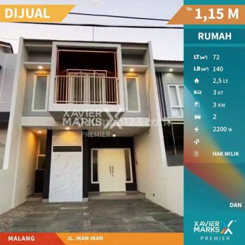 Rumah Baru 2,5 Lantai With Rooftop Lokasi Perumahan Di Jl Ikan ikan, Lowokwaru