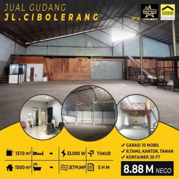 8,8 M nego Gudang Cibolerang luas tanah 1510 m2 bangunan 1500 m2
