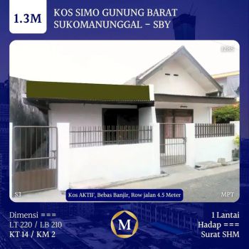 JUAL RUMAH KOS SIMO GUNUNG BARAT SUKOMANUNGGAL SURABAYA AKTIF SHM