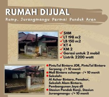 JUAL RUMAH MURAH DI SEKITAR BINTARO PONDOK AREN