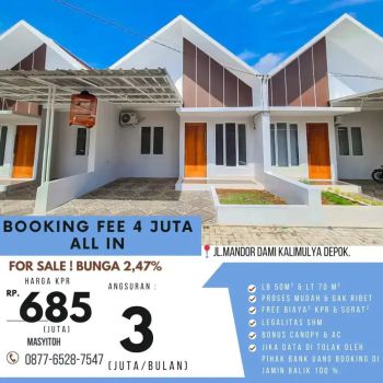 Rumah murah di jual cash/KPR tanpa DP 0%