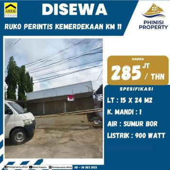 DISEWAKAN RUKO LUAS HARGA MURAH DI POROS JALAN PERINTIS KEMERDEKAAN