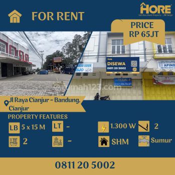 Disewakan Ruko 2 Lantai Lebar 5 Meter di Jalan Raya Cianjur Bandung Depan