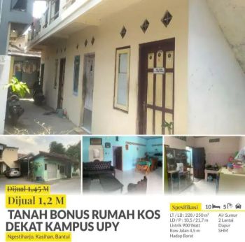 Dijual Kos Dan Bonus Bangunan Rumah Induk 400 Meter Kampus UPY