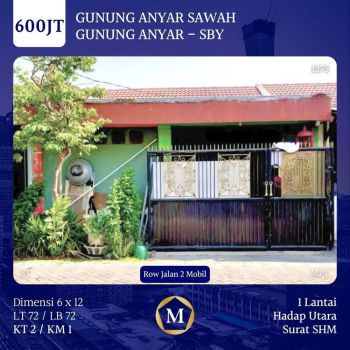 JUAL RUMAH GUNUNG ANYAR SAWAH SURABAYA MURAH SHM ROW JALAN 2 MOBIL