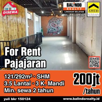 Disewakan Ruko Tengah Kota di Pajajaran Strategis Kota Bandung