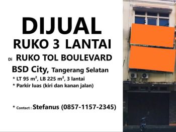 Dijual Ruko di Area Ruko Tol Boulevard BSD City, Tangerang Selatan