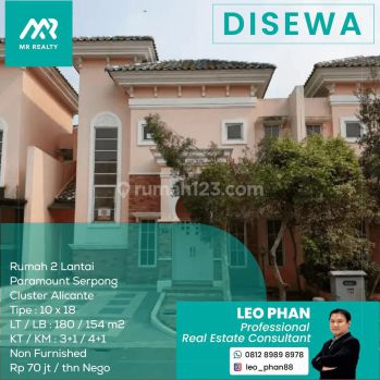 Rumah 2 Lantai Paramouent Serpong Cluster Alicante, Tipe 10x18, LT/LB 180/152