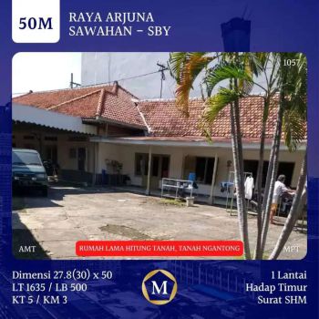 JALAN RAYA RAMAI PUSAT KOTA! Rumah Hitung Tanah Raya Arjuna Surabaya