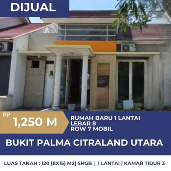 Jual Cepat Rumah Minimalis Lebar 8 Bukit Palma Citraland Utara