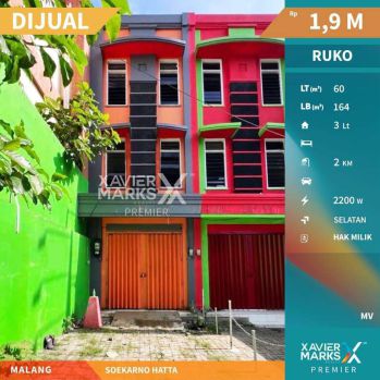 Dijual Ruko 3 Lantai Lokasi Strategis di Soekarno Hatta Kota Malang