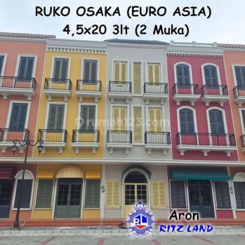 Dijual Ruko Osaka Pik2 4,5x20 2 Muka Euro Asia Hadap Jalan Besar