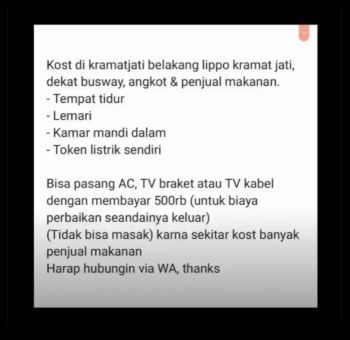 Kost Kramat Jati dekat Lippo Kramat Jati