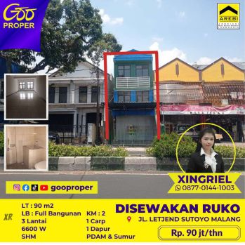 Disewakan Ruko Jl. Letjend Sutoyo Malang