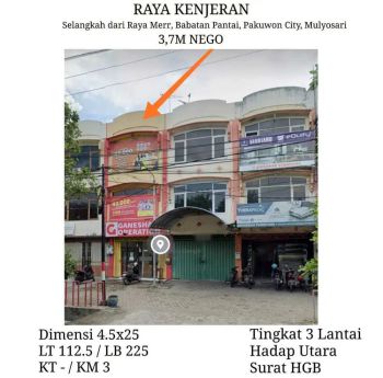Ruko Raya Kenjeran Surabaya Timur dkt Raya MERR Babatan Pantai Pakuwon