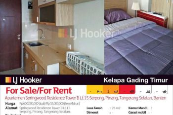 Apartemen Springwood Residence Tower B Lt.15 Serpong, Pinang, Tangerang Selatan,