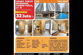 (TSI/16642) Apartemen Tokyo Riverside, Tower Ginza, PIK 2, 38 m², Lt. 21, HGB
