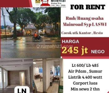 Disewakan rumah / ruang usaha 600 m2 Main road sayap Laswi cocok unuk kantor