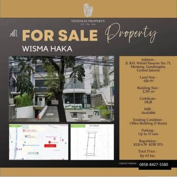 Dijual Gedung Perkantoran Wahid Hasyim, Jakarta Pusat WISMA HAKA