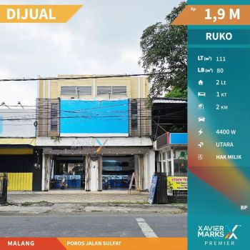 Dijual 2 Ruko Jejer Lokasi Strategis di Poros Jalan Sulfat, Malang