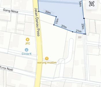 Disewakan tanah 56,3 are jalan danau Poso sanur