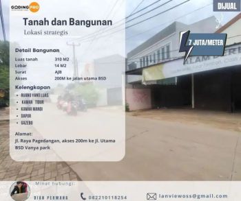 DIJUAL RUMAH USAHA DI JL RAYA PAGEDANGAN