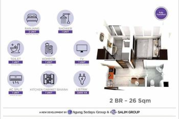 Dijual Apartemen Osaka PIK 2 2BR 26m2 Semi Furnish Standar Developer