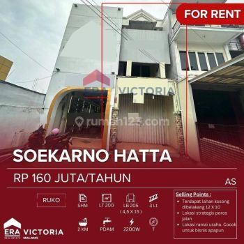 Ruko Strategis di Suhat deket UB Lowokwaru Disewakan 3 Lantai