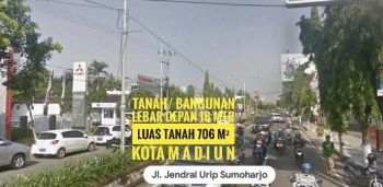 JUAL Tanah+Bangunan Urip Sumoharjo-Kota MADIUN, Lokasie Bagus LD 16 mtr