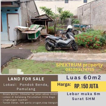 Tanah 60m2 dibelakang villa dago, pamulang. Rp.150jt