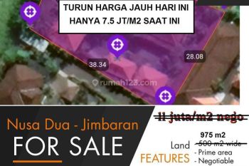 Tanah 975m2 Shm Murah Bawah Pasar di Jimbaran Bali