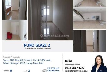 Dijual Ruko Glaze 2 , 3 Lantai di Gading Serpong