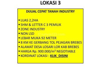 Dijual Cepat Tanah Industry Kab Brebes
